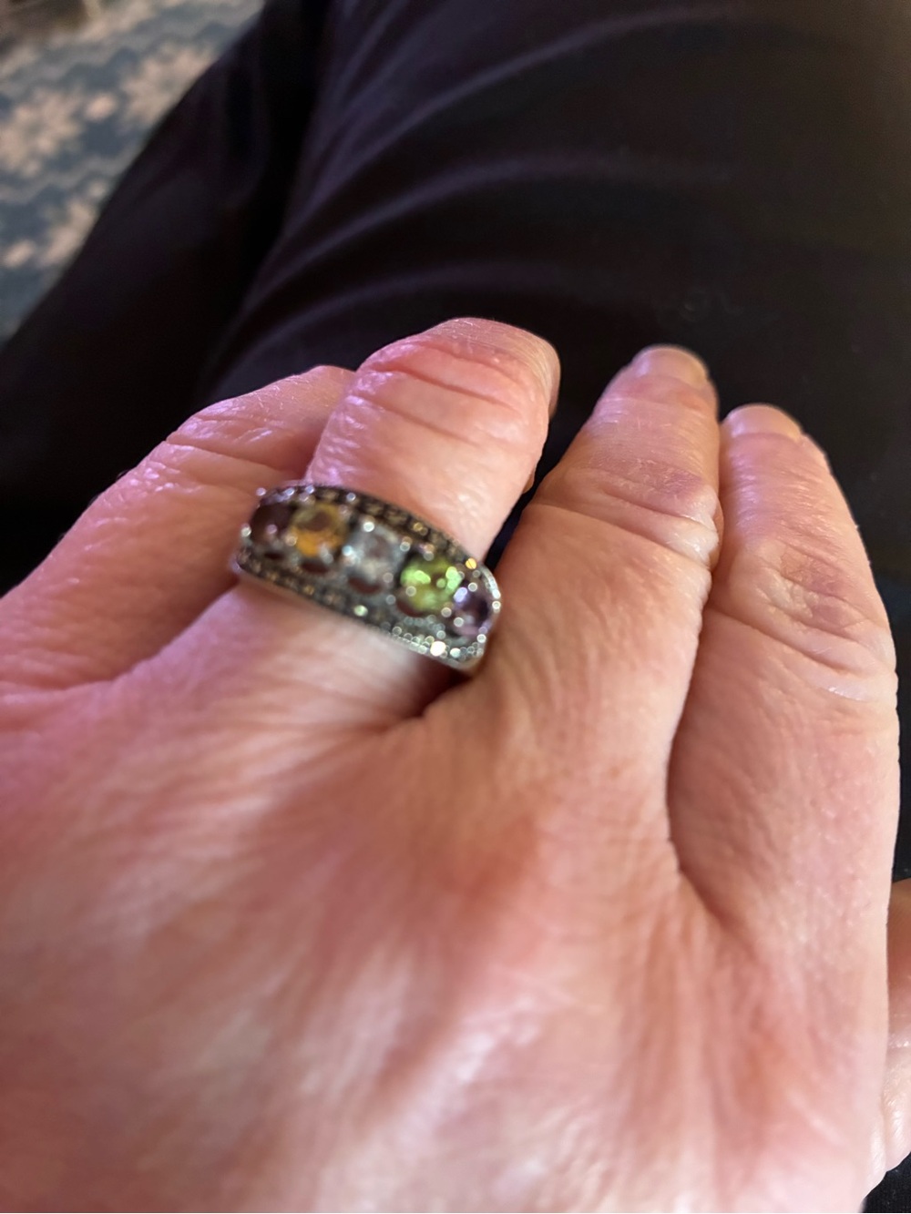 Sterling Silver Diamonique HSN ring with rainbow stones